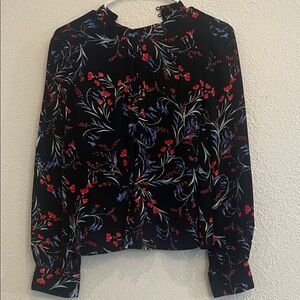 Topshop Black Blouse with Red and Blue Floral Design